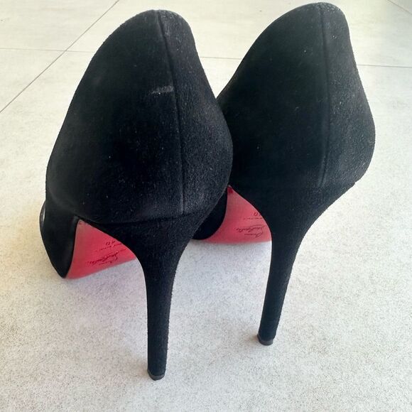 Christian Louboutin Black Suede Peep Toe Flo 120 Veau Velours EU 40 US10 - Picture 7 of 12